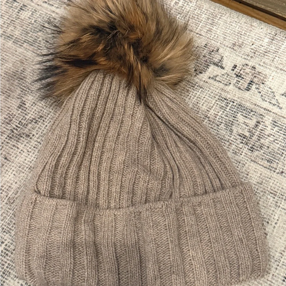 Not branded Cozy Ribbed Knit Beanie with real Fur Pom Pom wool and acrylic